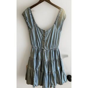 Vintage 80’s 90s Y2K Vintage Blue Tiered Denim Prairie Dress Sz L.        Bb